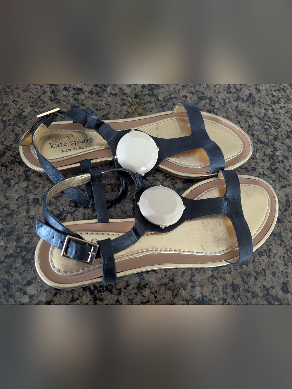 kate spade Black Sandals with Cream Disc Accents